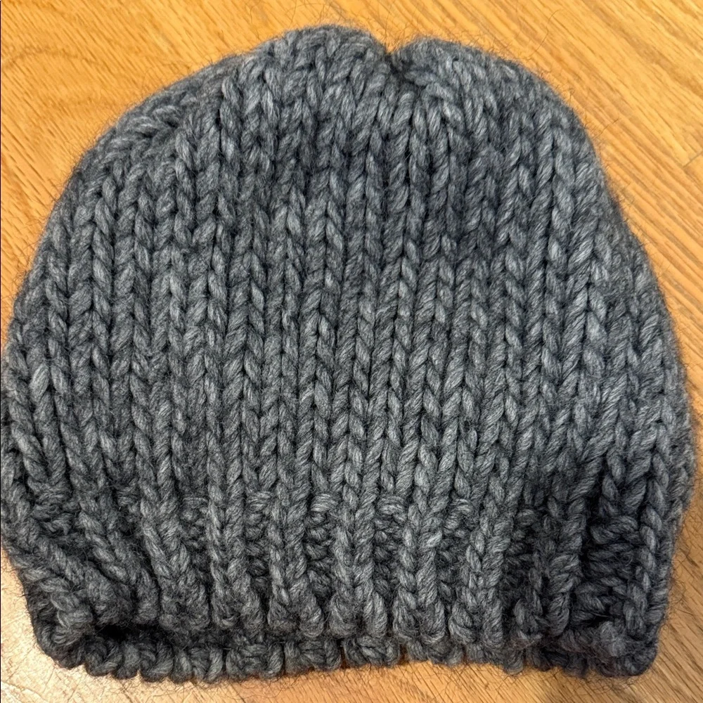 Cozy Gray Knit Beanie with Floral Accents
